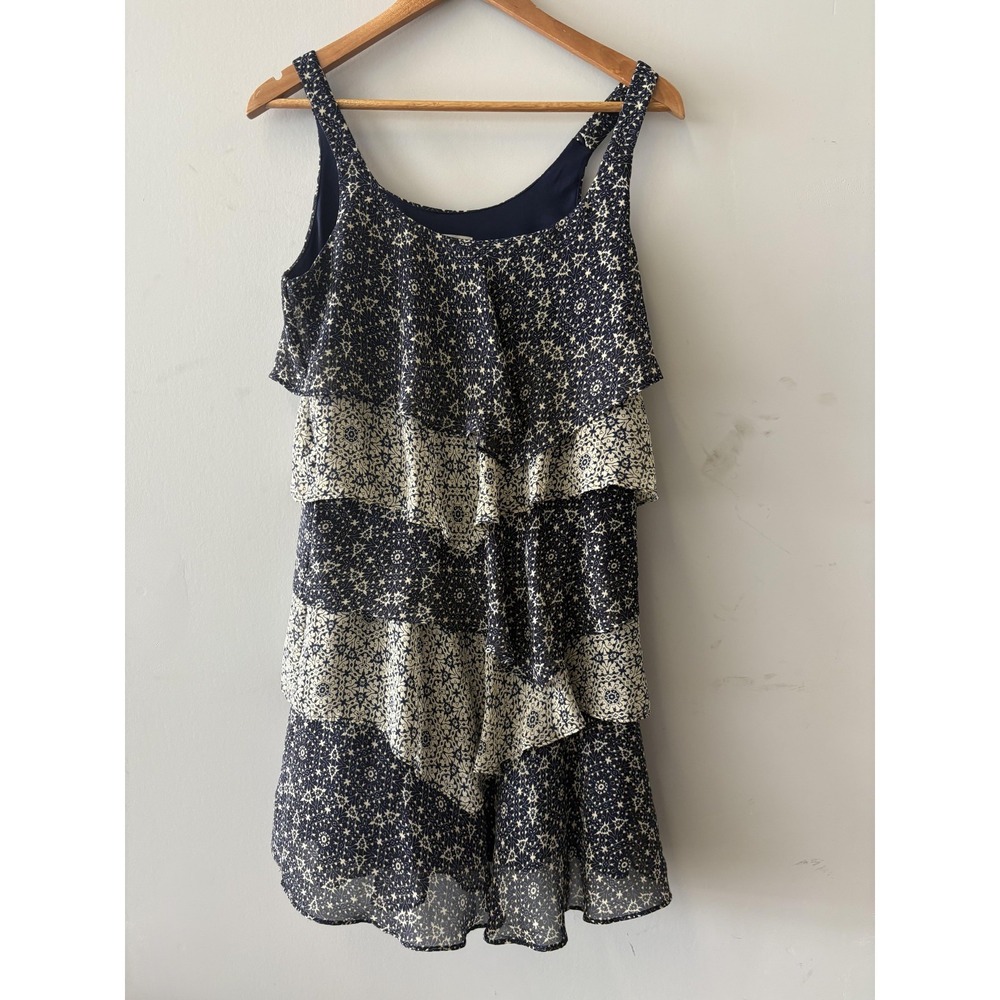 Robbie Bee Dress Womens 8‎ Blue Floral Tiered Ruffle Chiffon Sleeveless Sundress